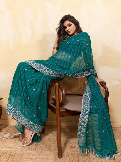 Vasthrlay Chiffon Striped Unstitched Sum Ethnic Wear