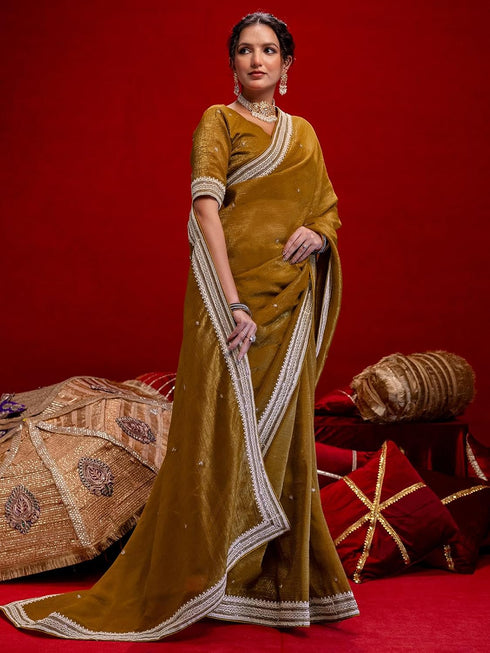 Vasthrlay Shimmer Embroidery Dusty Saree
