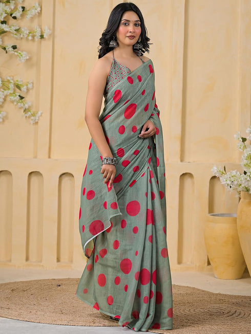 Vasthrlay Womens Printed Unstitched Peach Saree