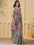 Vasthrlay Womens Printed Dusty Green Saree With Unstitched Blouse Piece