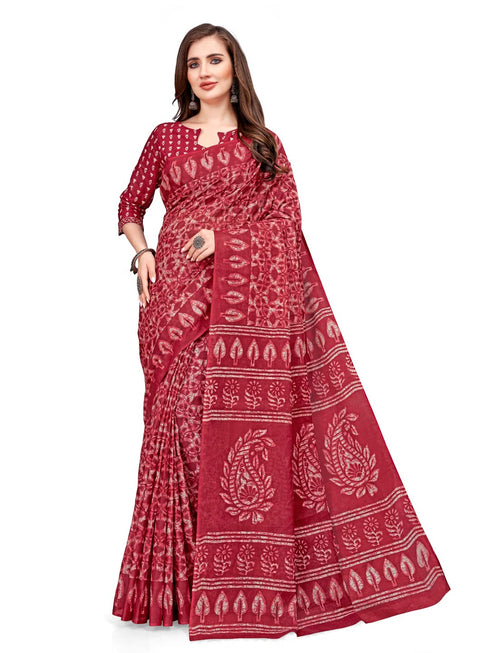 Vasthrlay Cotton Printed Mulmul Saree