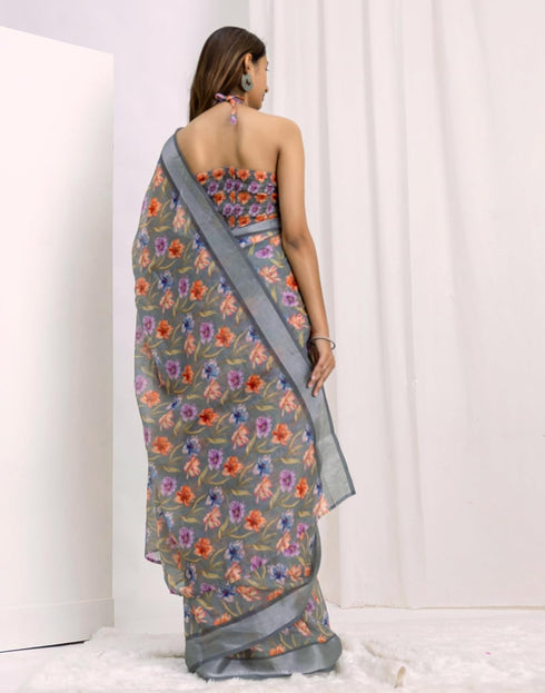 Vasthrlay Womens Cotton Unstitched Teal Saree