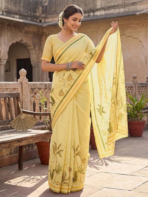 Vasthrlay Chanderi Printed Coffee Saree