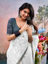 Vasthrlay Chanderi Printed Unstitched Off White Saree