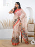 Vasthrlay Bandhani Embroidery Light Peach Saree With Unstitched Blouse Piece