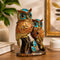 Decorative Owl Pair Figurine Showpiece Gold & Teal Resin Owl Statue Set with Geometric Design