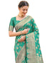 Vasthrlay Womens Weaving Mint Green | Gold Saree With Unstitched Blouse Piece