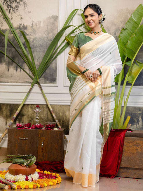 Vasthrlay Special Weaving Unstitched White Saree