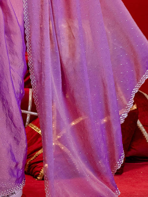 Vasthrlay Sequins Embroidery Red Saree