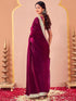Vasthrlay Sequins Embroidery Dark Rani Pink Saree With Unstitched Blouse Piece