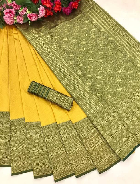 Vasthrlay Yellow Banarasi Designer Saree