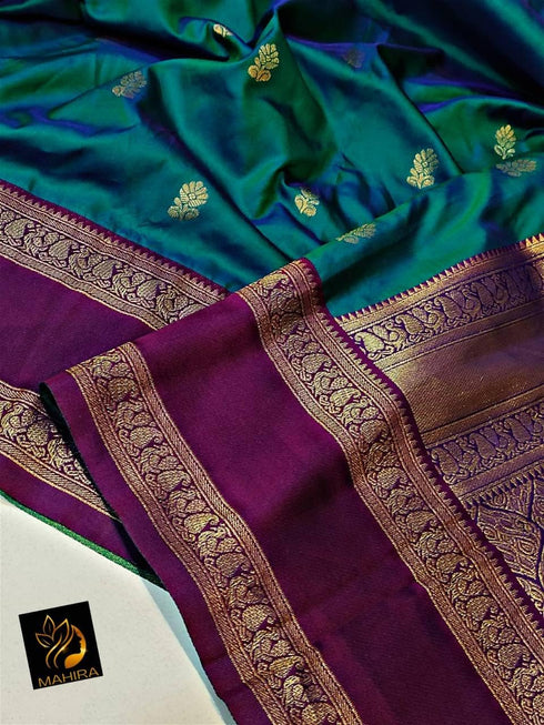 Vasthrlay Kanjivaram Floral Design Contrast Seagreen