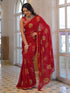 Vasthrlay Georgette Embroidery Red Saree With Unstitched Blouse Piece