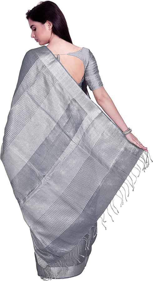 Vasthrlay Attractive Handloom Bhagalpuri Metallic Silver Green