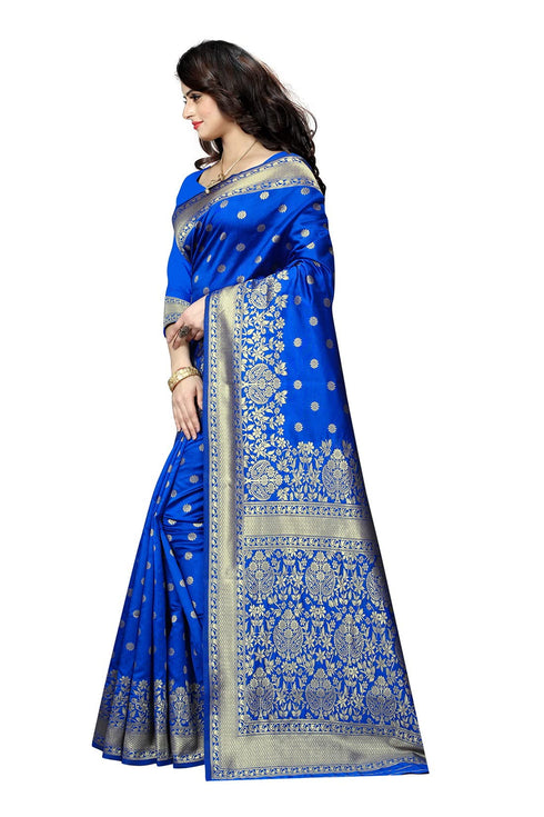 Vasthrlay Kanjivaram Banarasi Pari100 51 Peacock Blue Saree With Blouse Piece