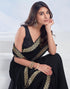 Vasthrlay Georgette Boarder Black Saree With Unstitched Blouse Piece