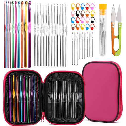 54 Pcs Aluminium Crochet Hook Set Ergonomic Handles Storage Case