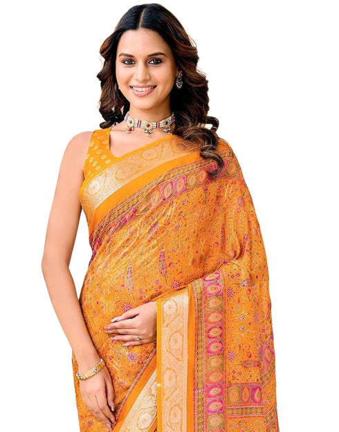 Vasthrlay Georgette Printed Unstitched Red Saree
