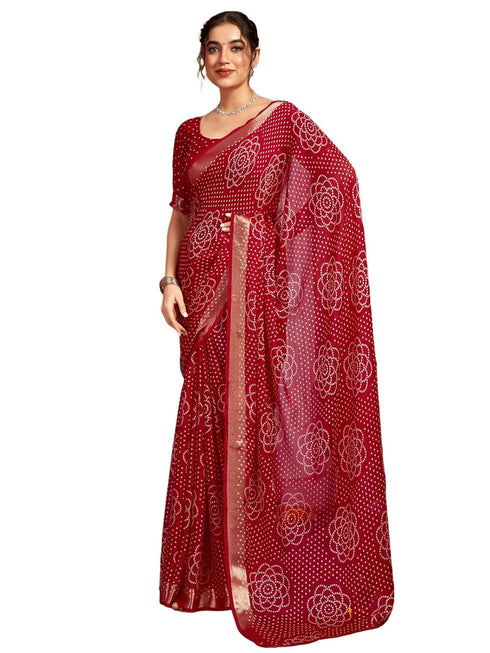 Vasthrlay Chiffon Bandhani Unstitched Rani Pink Saree