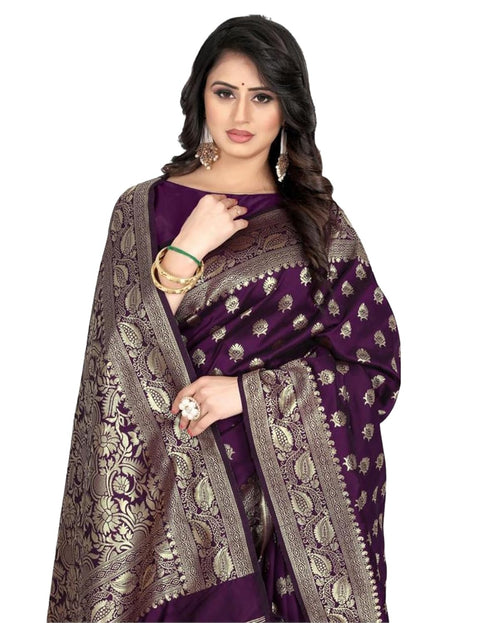 Vasthrlay Banarasi Jacquard Unstitched Red Saree