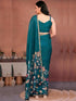 Vasthrlay Turquoise Floral Print Ready To Wear Linen Saree