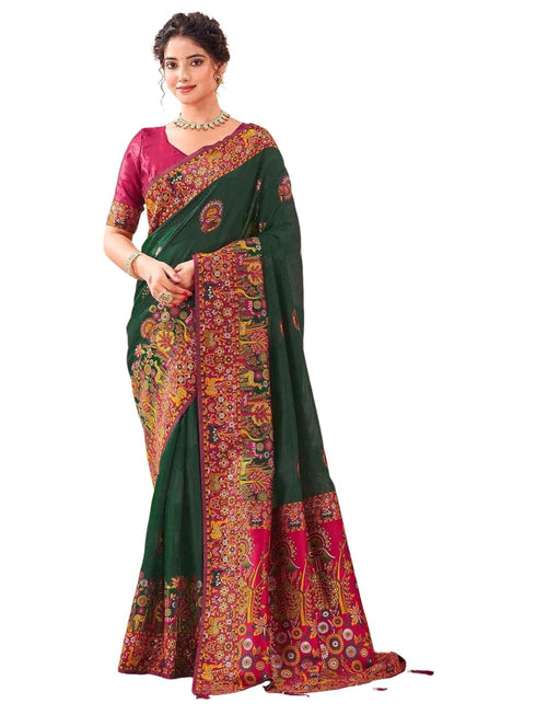 Vasthrlay Womens Weaving Unstitched Dark Green Saree