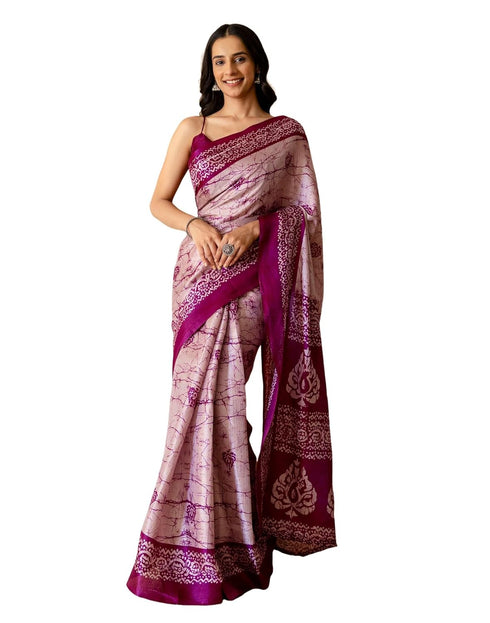 Vasthrlay Womens Printed Unstitched Maroon Saree