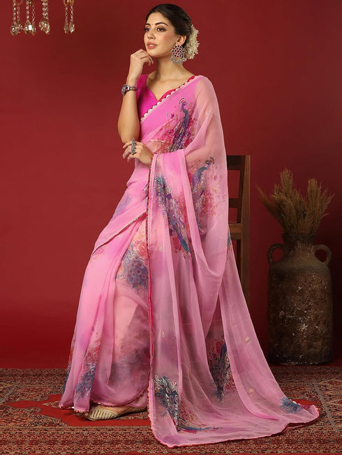 Vasthrlay Georgette Printed Unstitched Maroon Saree