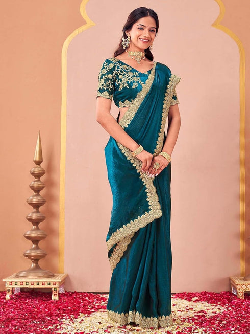 Vasthrlay Sequins Embroidery Unstitched Purple Saree