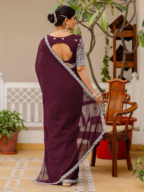 Vasthrlay Sequins Embroidery Black Saree