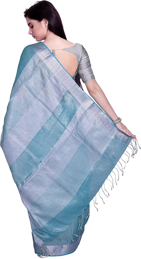 Vasthrlay Attractive Handloom Bhagalpuri Metallic Silver Green
