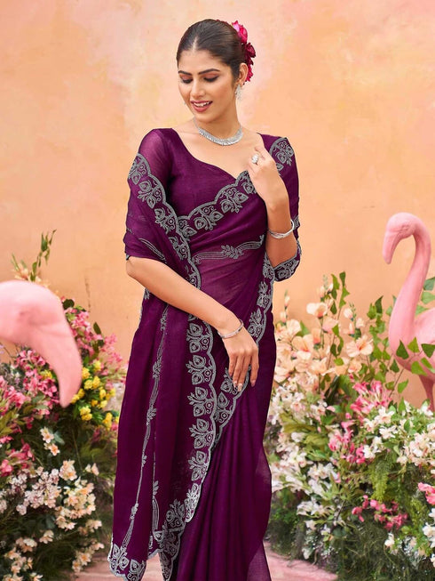 Vasthrlay Shimmer Chiffon Unstitched Maroon Saree