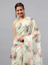 Vasthrlay Green1 Sheer Floral Printed Art Chiffon Saree With Unstitched Blouse
