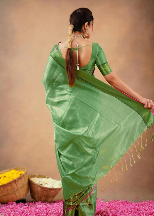 Vasthrlay Handloom Unstitched Green Ethnic Wear