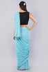 Vasthrlay Blue Plain Cotton Saree With Pocket And Unstitched Blouse Piece