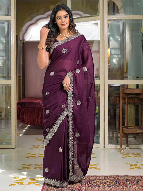 Vasthrlay Georgette Embroidery Dusty Saree