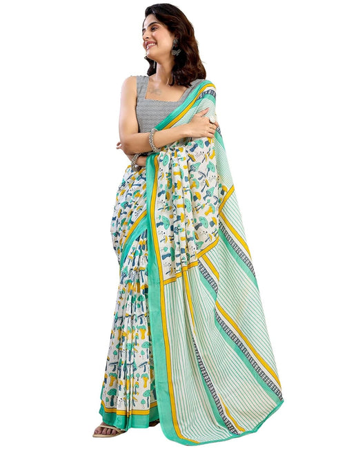 Vasthrlay Womens Printed Unstitched White Saree