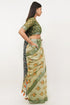 Vasthrlay Green Multi Print Design Linen Ready To Wear Saree