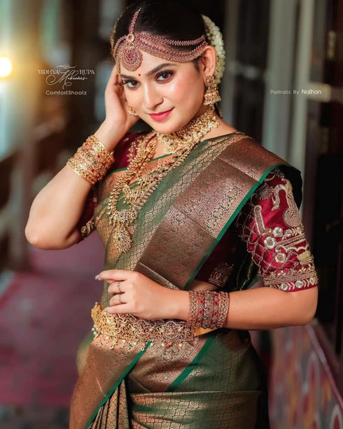 Vasthrlay Green Banarasi Wedding Saree