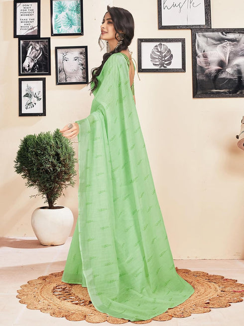 Vasthrlay Womens Printed Unstitched White Saree