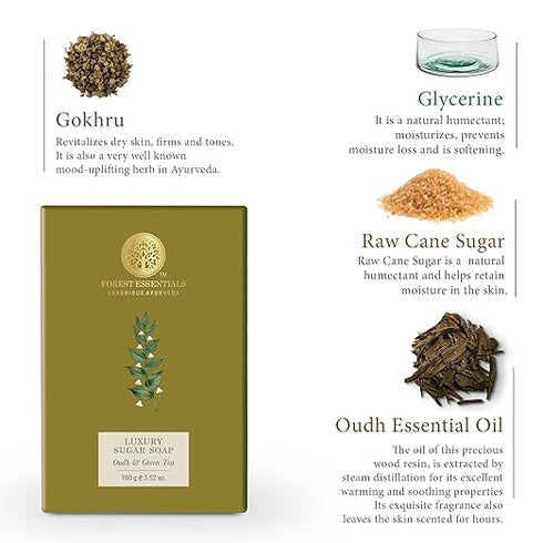 Forest Essentials Luxury Sugar Soap Oudh & Green Tea