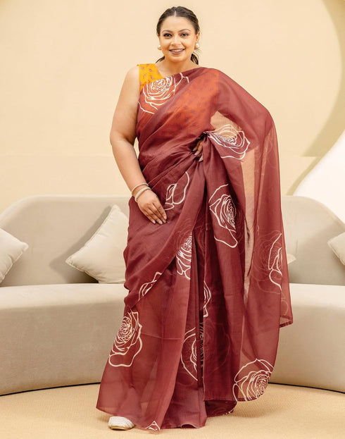 Vasthrlay Chanderi Printed Unstitched Blue Saree