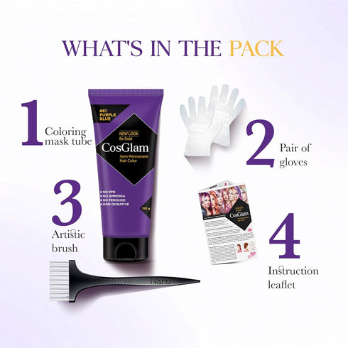 Cosglam Semi Permanent Hair Color for Women & Men – Model #61 Purple Blue