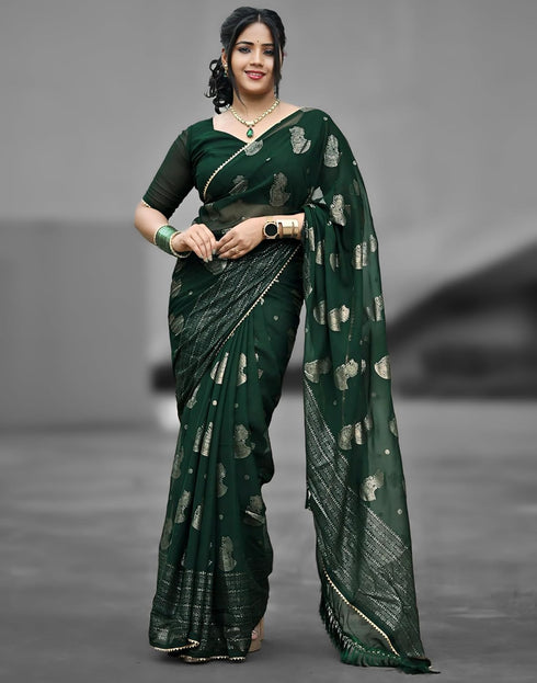 Vasthrlay Georgette Printed Unstitched Red Saree