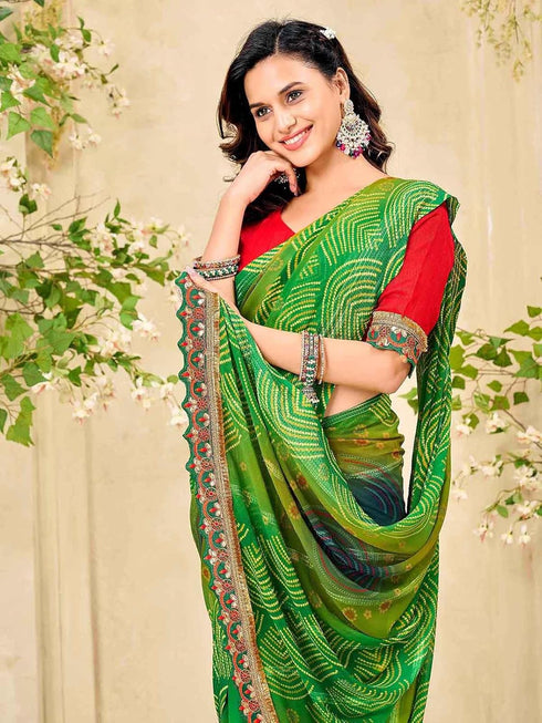 Vasthrlay Shimmer Georgette Lime Saree