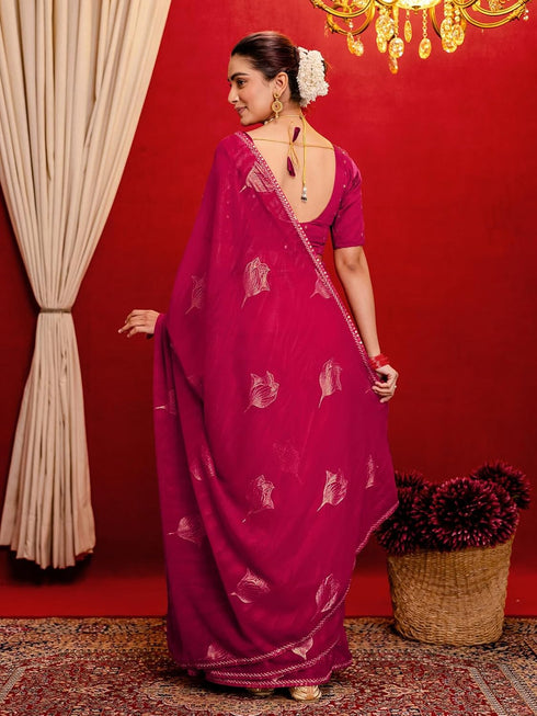 Vasthrlay Shimmer Scalloped Peacock Saree