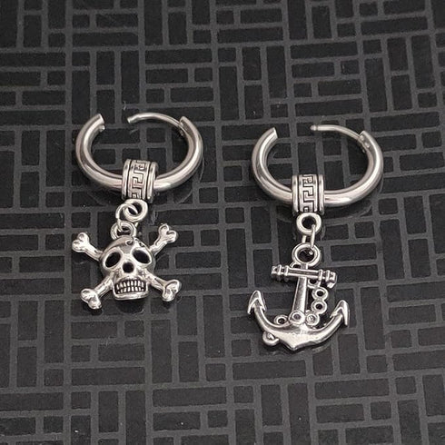 M Men Style Gothic Skeleton Head with Wheel Ship Anchor Ship Piercing Jewelry