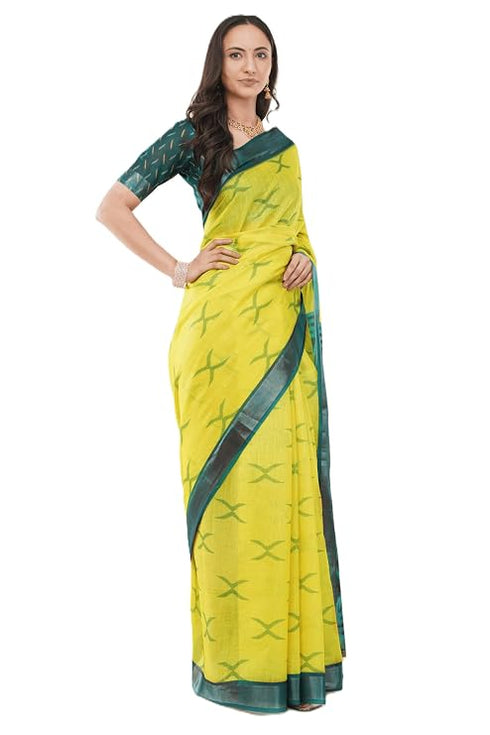 Vasthrlay Off White3 Rose Botanical Printed Linen Saree With Self Woven Border And Unstitched Blouse Piece