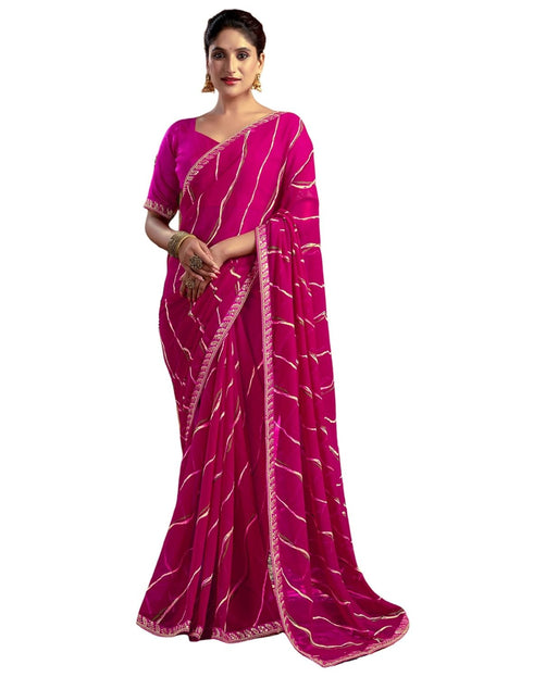 Vasthrlay Georgette Embroidery Unstitched Pink Saree