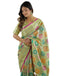 Vasthrlay Banarasi Kanjivaram Green Multi Saree With Unstitched Blouse Piece